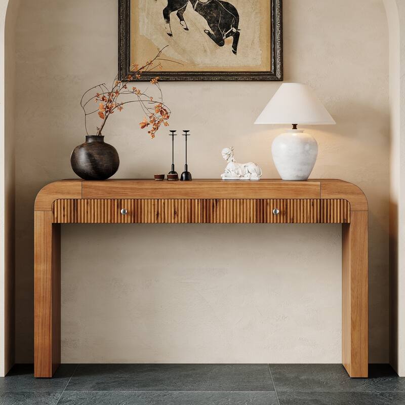 Wood Console Table Rectangular Sofa Table Behind Couch Table with 2 Drawer, Narrow Entryway Table Accent Table for Living Room