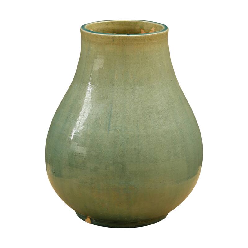 Artissance 12" Tall Vintage Style Blue-Green Vase With Large Opening - 10" L x 10" W x 12" H - 10" L x 10" W x 12" H - Green