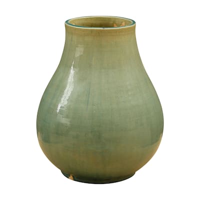 Artissance 12" Tall Vintage Style Blue-Green Vase With Large Opening - 10" L x 10" W x 12" H