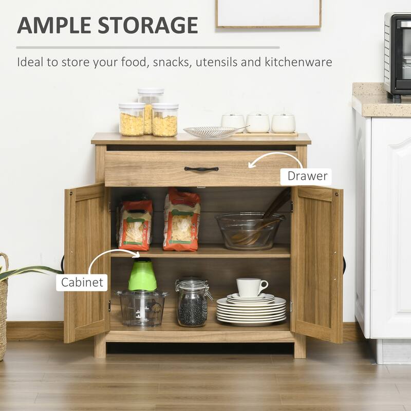 HOMCOM 32" Farmhouse Barn Door Style Sideboard Cabinet,Buffet Storage Cabinet Coffee Bar for Living Room or Entryway