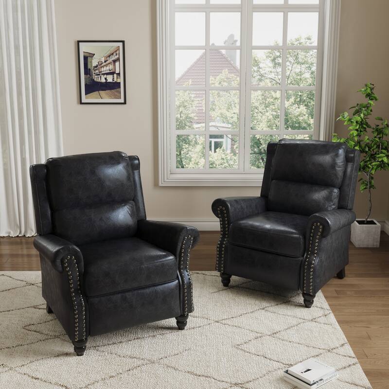 2 Set Manual Pushback Recliner Chair with Nailhead Trim
