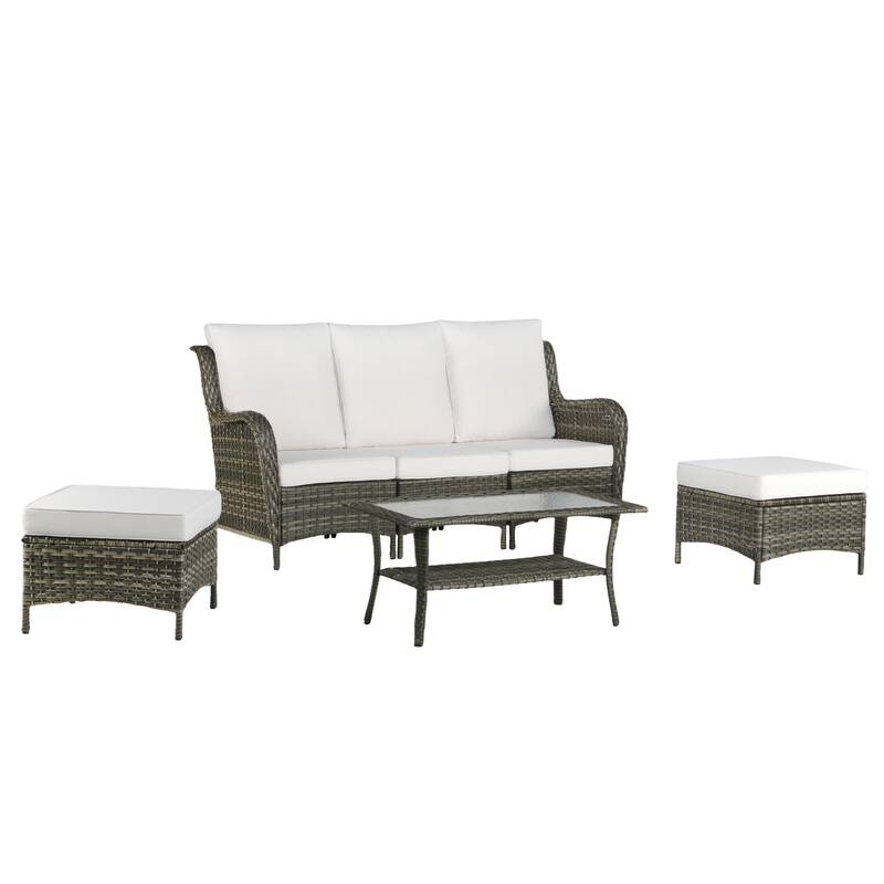 Outdoor 6-Piece Rattan Wicker Sectional Sofa Set With Cushion