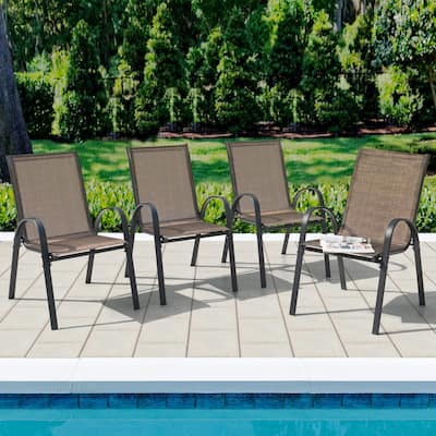 Nuu Garden 4-Piece Patio Dining Chairs, Stackable Chairs, Brown