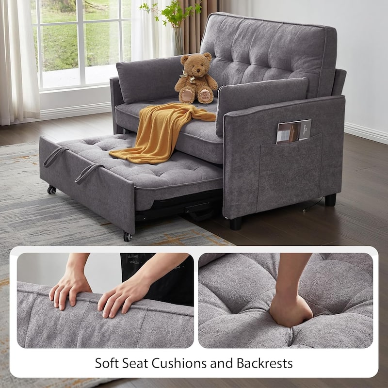Convertible Sofa Bed,3 in 1 Pull Out Couch,Loveseat Sleeper with Adjustable Backrest,Side Pocket,USB Charging Port