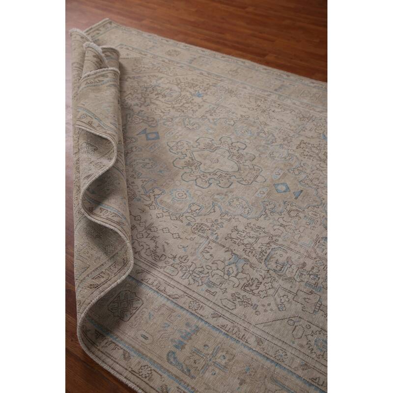 Distressed Muted Tabriz Persian Rug Handmade Vintage Wool Carpet - 6'5" x 9'3"
