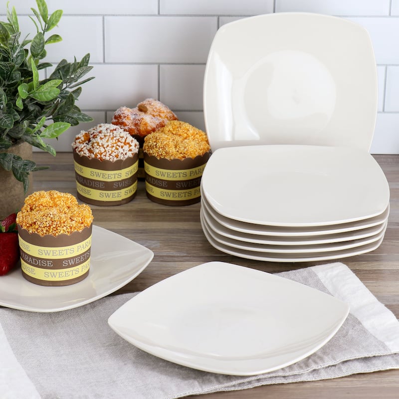 8 Piece 7in Stoneware Dessert Plate Set in White