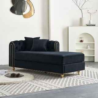 Velvet Tufted Chaise Lounges Accent Chair with Rolled Arms,Gold Trim ...