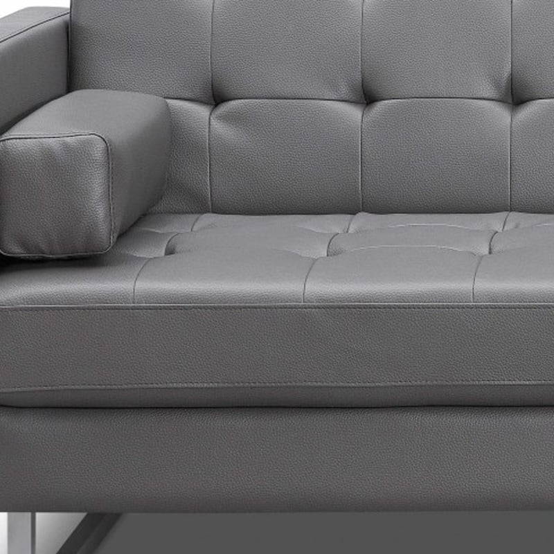 80" Gray Faux Leather Sofa With Silver Legs