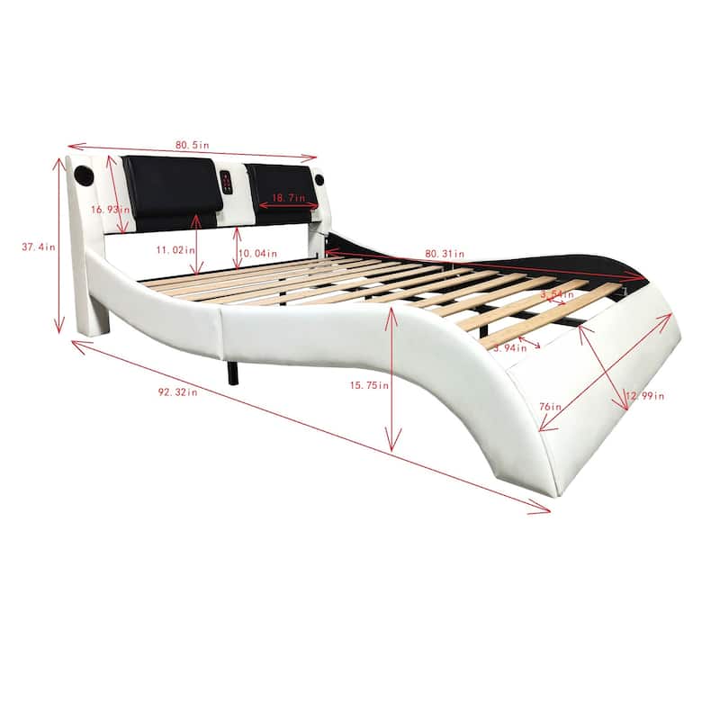 Faux Leather Platform Bed with LED Lights