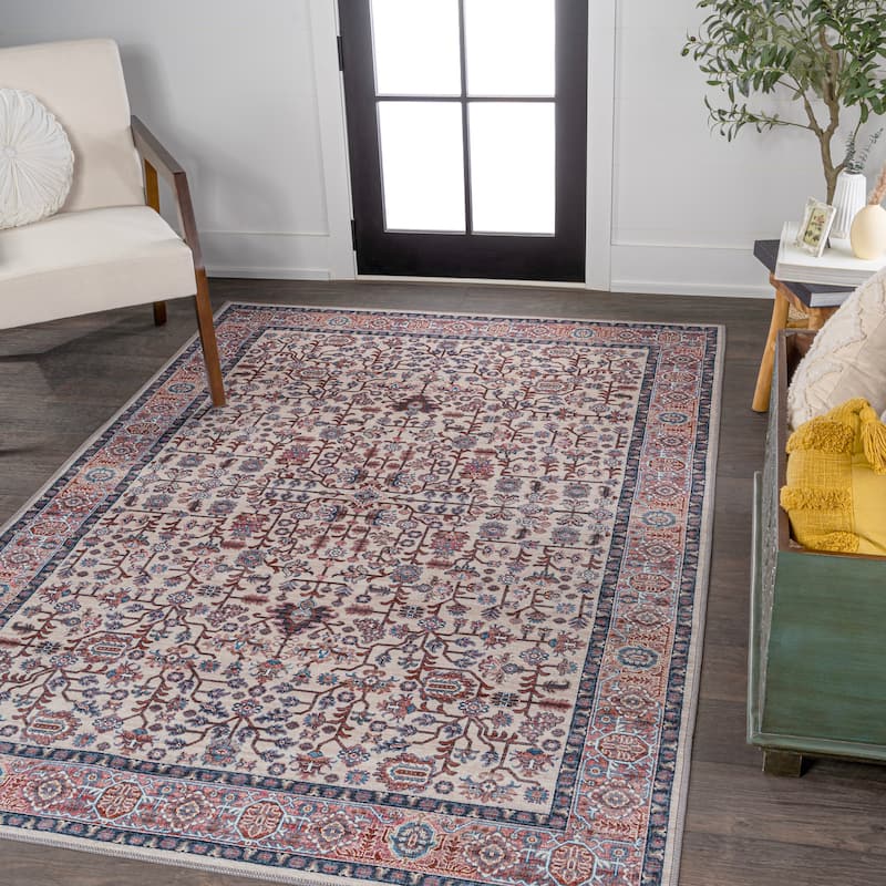 JONATHAN Y Cirali All-Over Persian Machine Washable Area Rug - 8 X 10 - Beige/Red/Blue