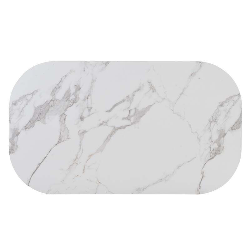 55Inch Faux Marble Kitchen Table for 6 Person, Modern 7-Piece Dining Table Set with 6 Triangular Chair Design, for Living Room