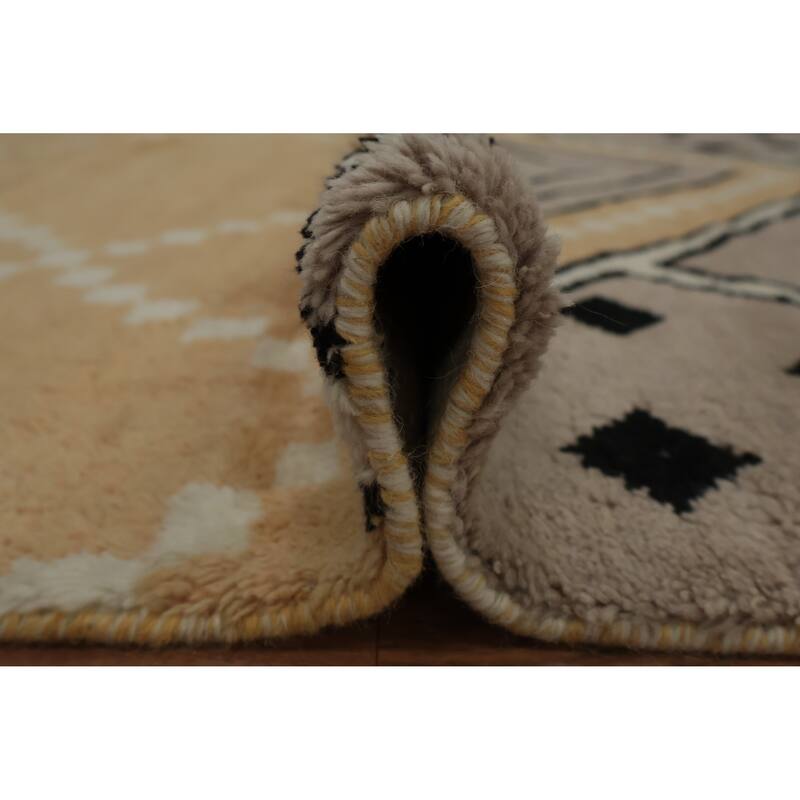 Hand Knotted Oriental 100% Wool Carpet Modern Geometric Yellow & Gold Moroccan Area Rug - 12' 1'' X 9' 1''