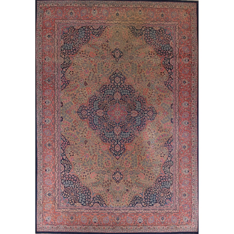 Hand Knotted Oriental 100% Wool Carpet Traditional Floral Brown Tabriz Area Rug - 13' 5'' X 9' 9''