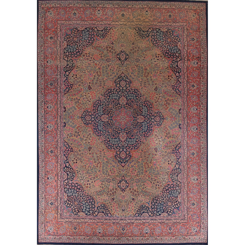 Hand Knotted Oriental 100% Wool Carpet Traditional Floral Brown Tabriz Area Rug - 13' 5'' X 9' 9''
