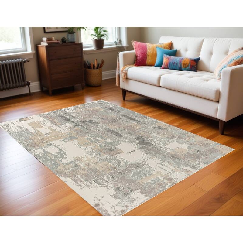 Daho Abstract Modern Woven Area Rug By HomeRoots - 5' X 8' - Gray and Beige - Rectangle