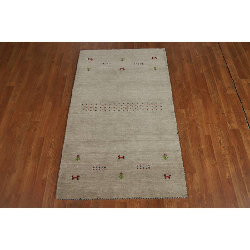 Hand Knotted Oriental 100% Wool Carpet Tribal Animal Pictorial Green Gabbeh Area Rug - 4' 10'' X 3' 0''
