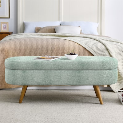 Modern Ottoman Oval Storage Bench with Rubber Wood Legs