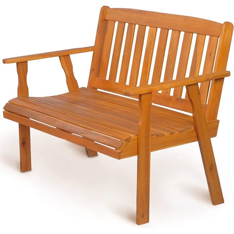 Mcombo Patio Wood Garden Bench 2-Seat ,Outdoor Acacia Loveseat furniture