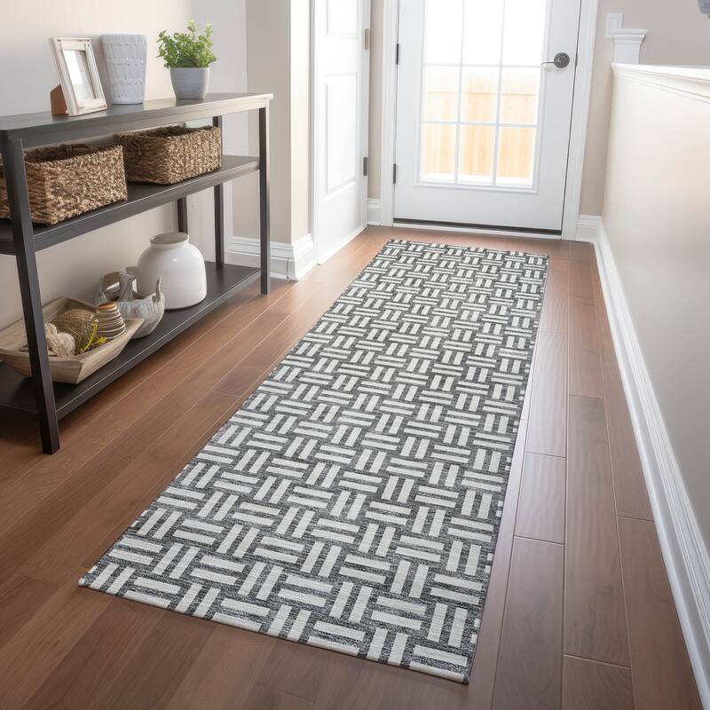 Machine Washable Indoor/ Outdoor Chantille Contempory Crosshatch Rug