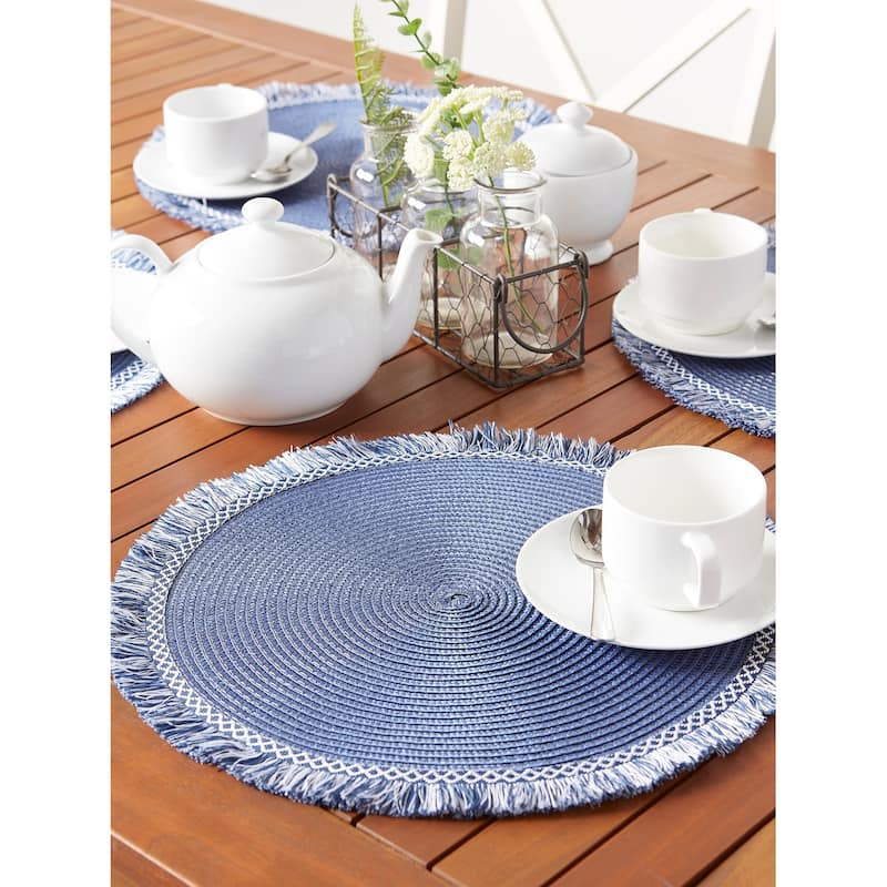 DII Nautical Blue Round Fringed Placemat Set/6