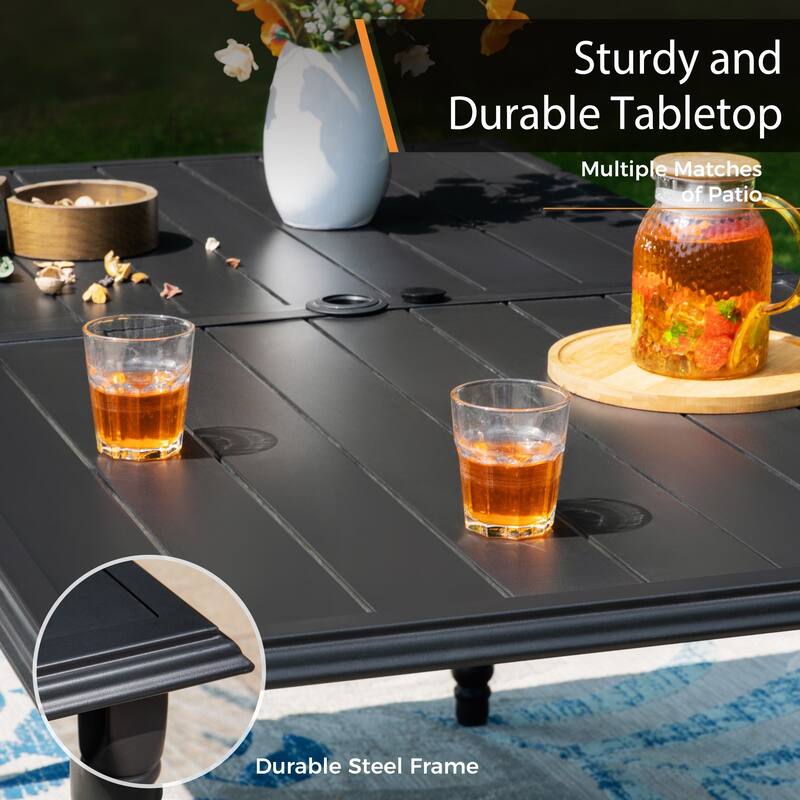 MAISON ARTS 7-Piece Outdoor Dining Set for 6, Metal Steel Dining Table with Umbrella Hole