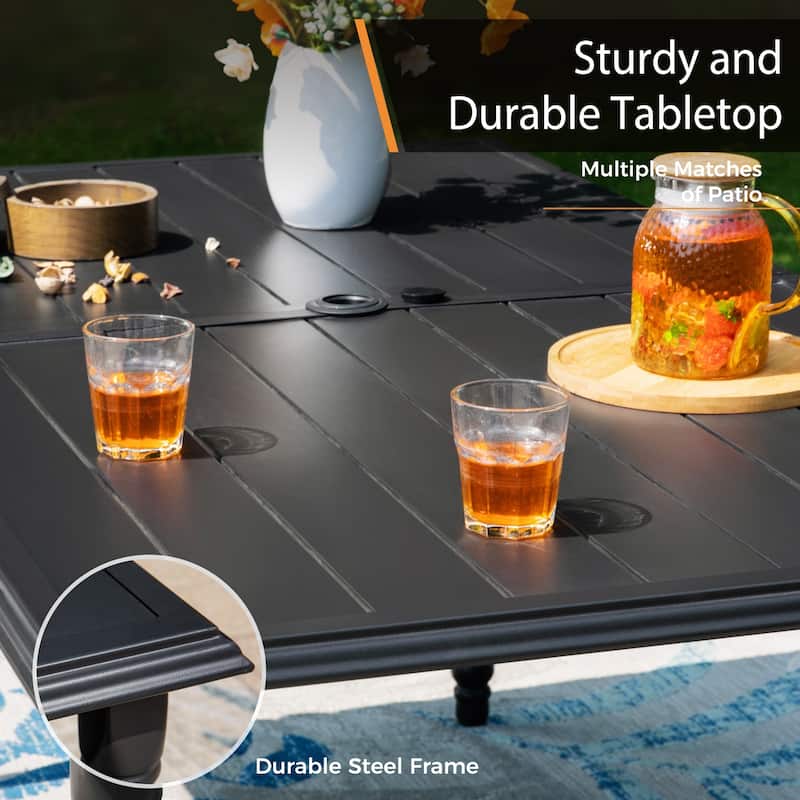 MAISON ARTS Rectangle Metal Patio Outdoor Dining Table with Umbrella Hole