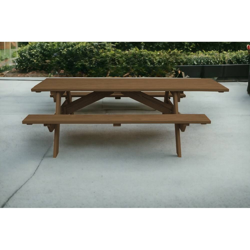 HomeRoots 94" Wood Brown Solid Wood Outdoor Picnic Table