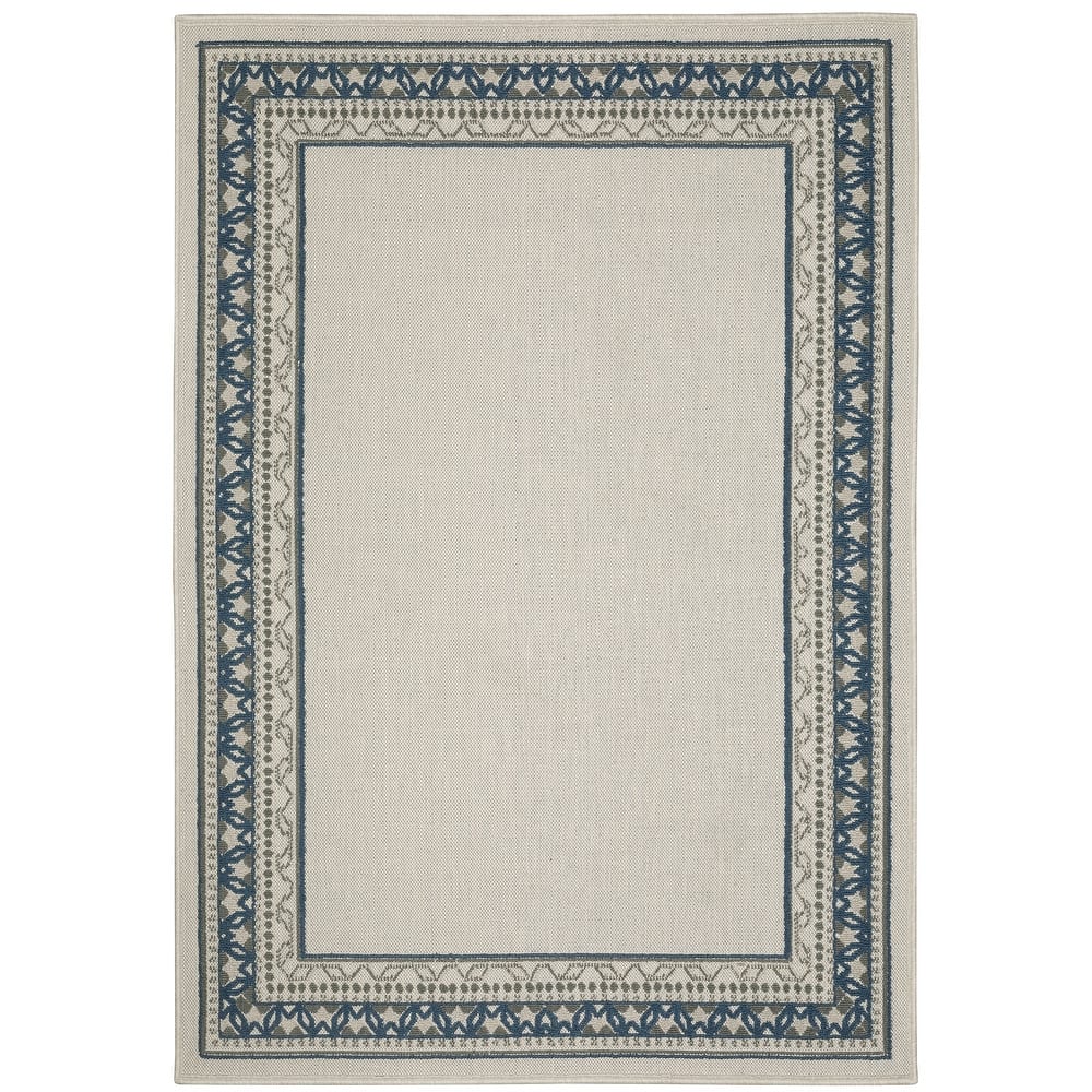 Vista Home Talcot Detailed Border Grey/ Teal Indoor-Outdoor Area Rug