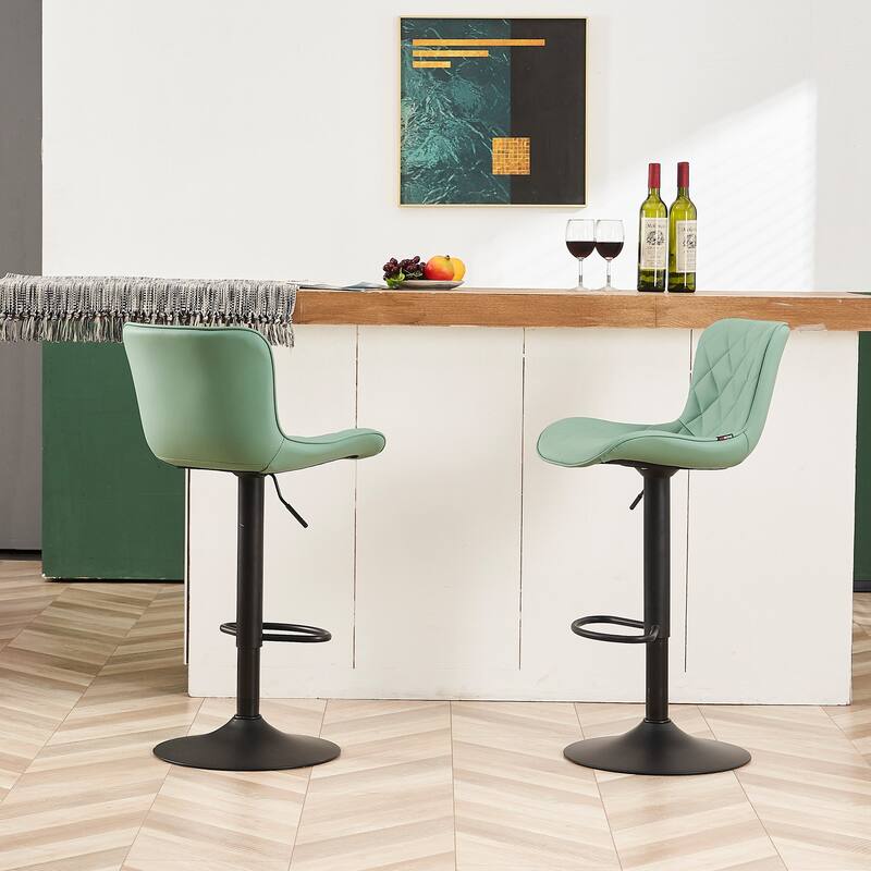 Modern Faux Leather Bar Stools Set of 2, Adjustable Height, Swivel Counter Stools