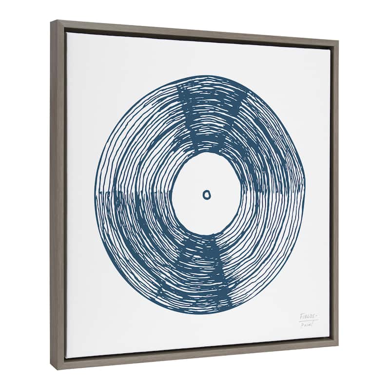 Kate and Laurel Sylvie Record Blue Framed Canvas by Statement Goods - 22x22 - Plastic - Grey