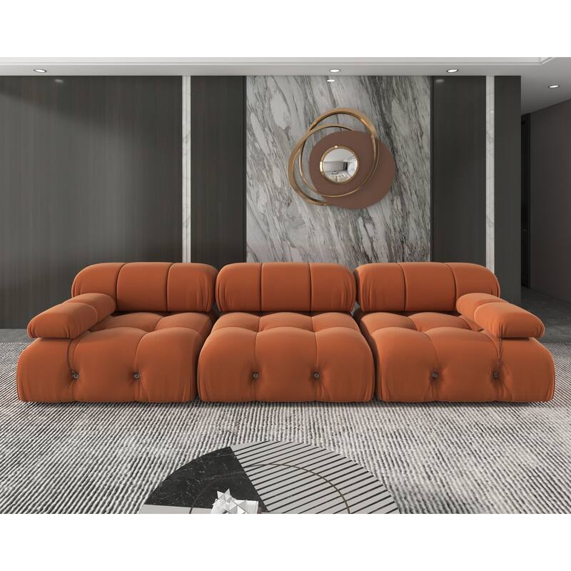 Velvet Sectional Sofa Reversible Modular Couch, Orange