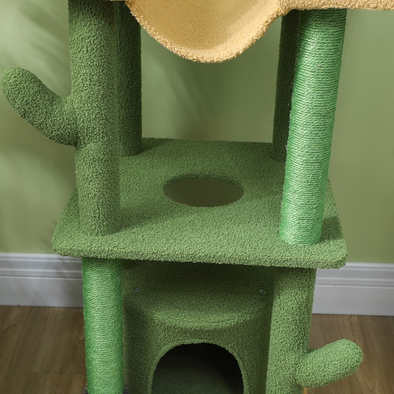 PawHut 89"-100" Floor to Ceiling Cat Tree w/ Grooming Brush Post, Green