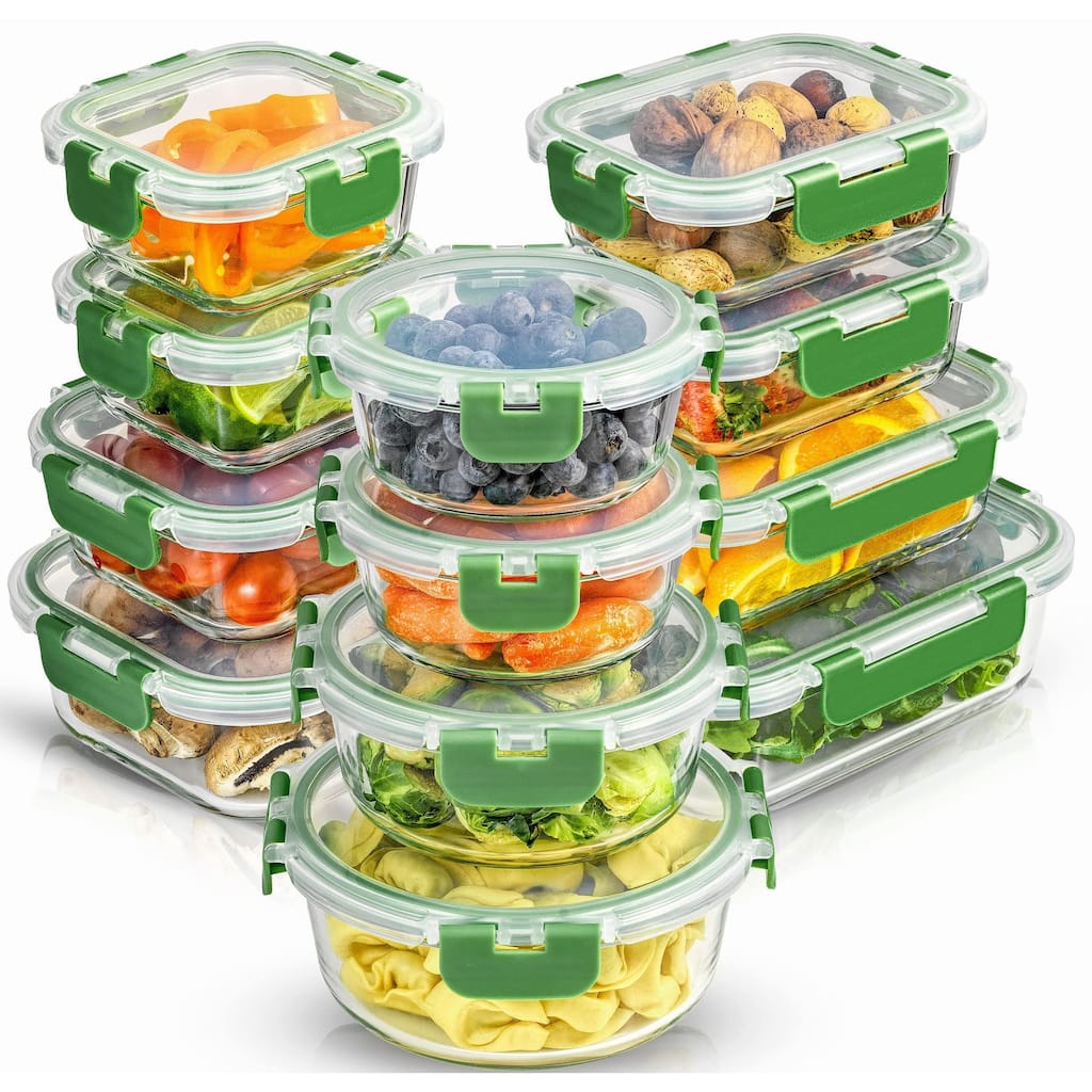 24pc Borosilicate Glass Storage Containers with Lids. 12 Airtight, Freezer Safe Food Storage Containers