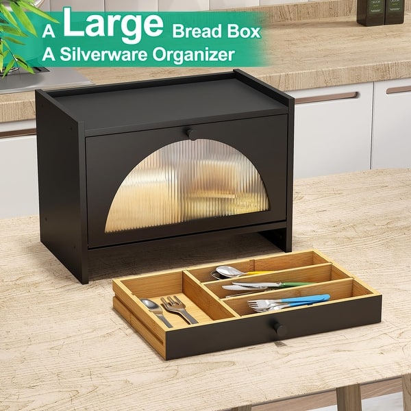 bread booster box 2 Tier Bamboo Bread Box - 16"L x 10"W x 10"H