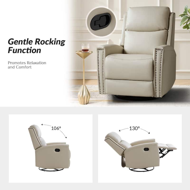 Fiacro 30.31"Wide Modern Genuine Leather Wingback Swivel Rocker Recliner with Nailhead Trims