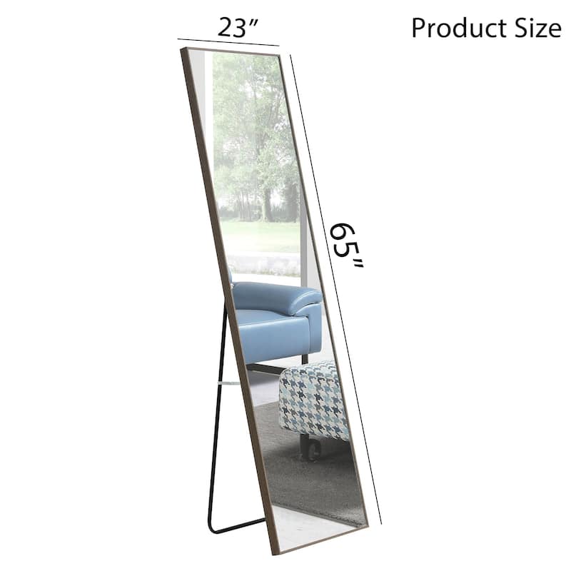 Roomfitters Full Body Mirror with Gray Solid Wood Frame, Floor or Wall Mounted Dressing Mirror for Bedroom, Gray