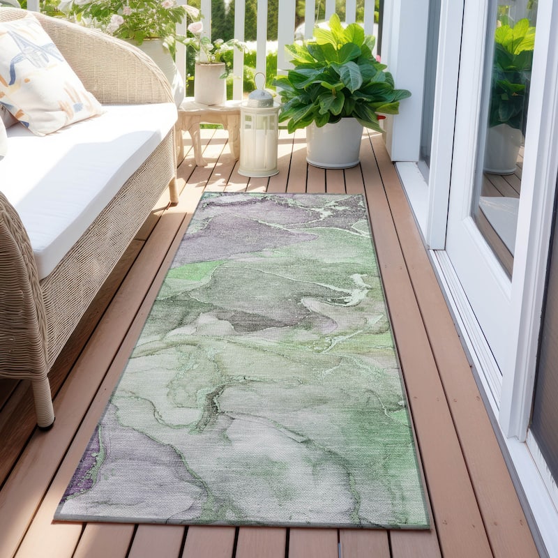 Machine Washable Indoor/ Outdoor Chantille Watercolor Rug - 2'3" x 7'6" - Green