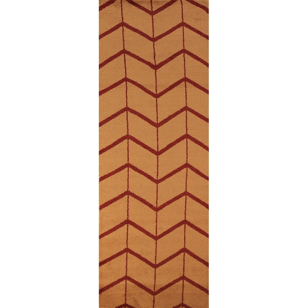 Hand Knotted Oriental 100% Wool Carpet Modern Geometric Oranges & Rust Moroccan Runner Rug - 9' 10'' X 2' 9''