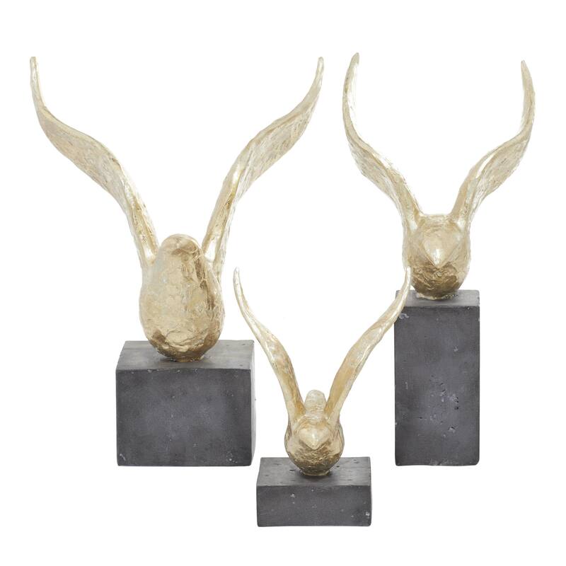 Gold Polystone Handmade Bird Decorative Sculpture (Set of 3)