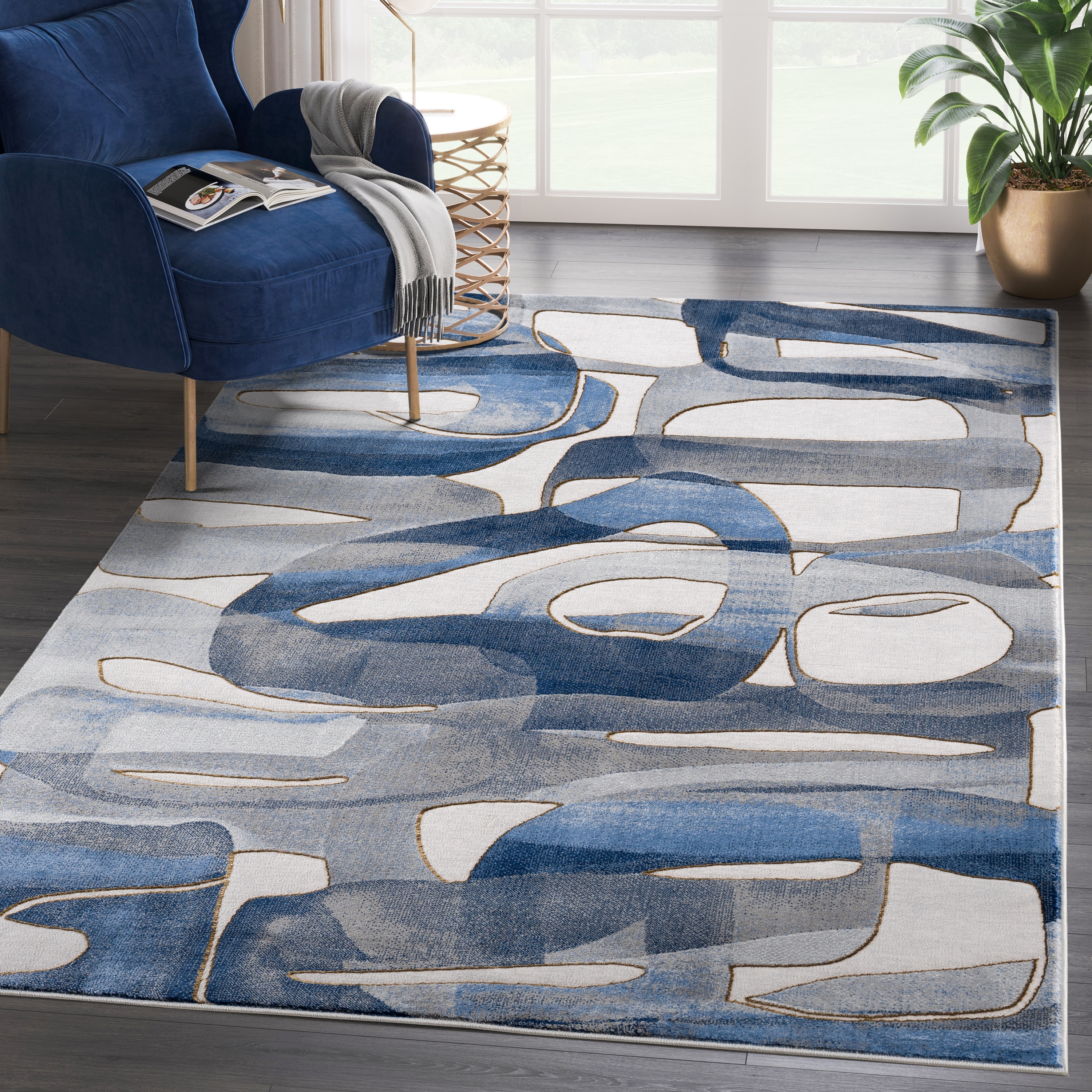 Abani Rugs Regal REG130A Blue Grey Asymmetric Circles Area Rug
