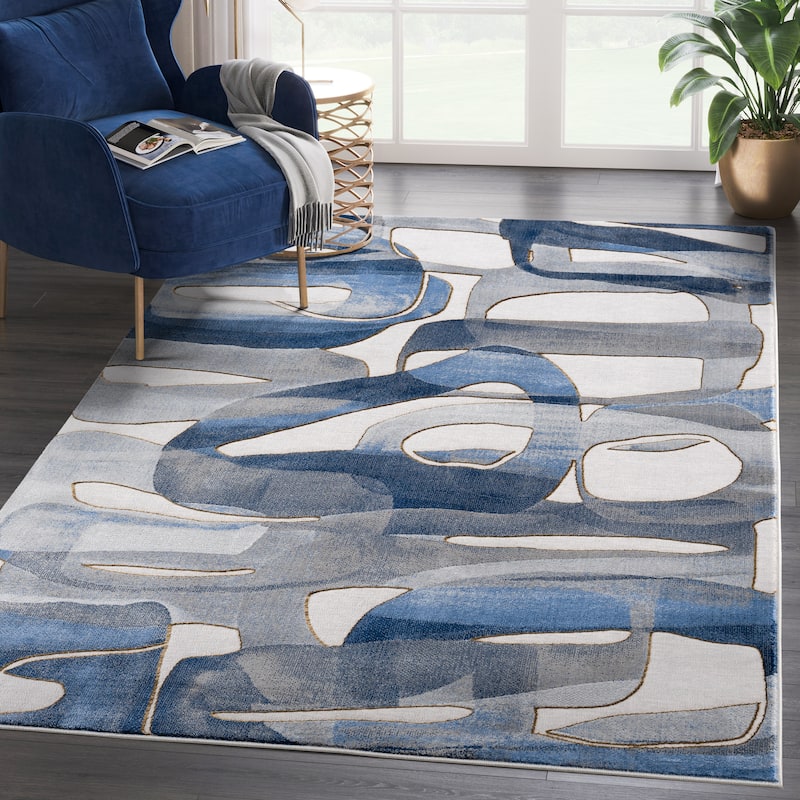 Abani Rugs Regal REG130A Blue Grey Asymmetric Circles Area Rug - 7'9" x 10'2" - Grey