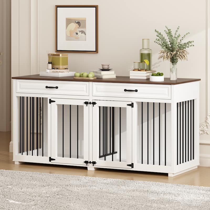 Furniture Style Dog Crate, 64.5 Inch Wooden Large Dog Kennel