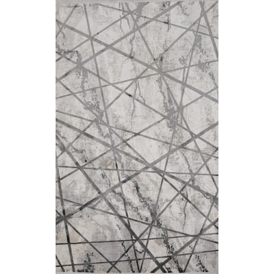 Machine Made Oriental Polyester Carpet Modern Geometric Greys & Charcoal Modern Area Rug - 7' 5'' X 5' 2''