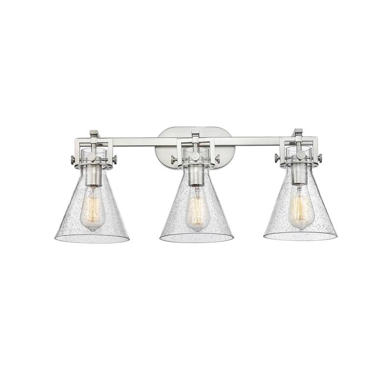 Innovations Lighting Newton Cone - 3 Light 7" Wall-Mounted Bath Vanity Light - Satin Nickel/Seedy