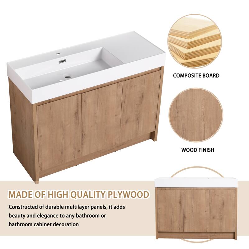 BNK 24/30/48/60 inch Freestanding Resin Sink Bathroom Vanity with Soft Close Door and Adjustable Shelf