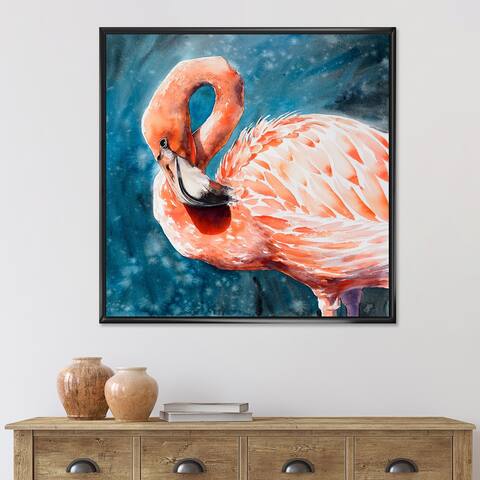 Designart 'Pink Flamingos In Blue Water II' Farmhouse Framed Canvas Wall Art Print