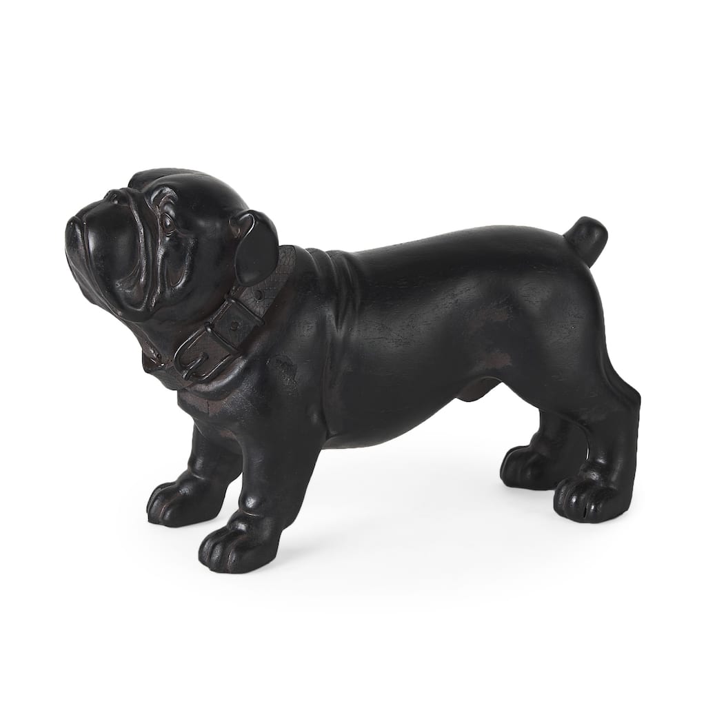 Black Resin Bulldog Sculpture - 13"W x 5"D x 8"H