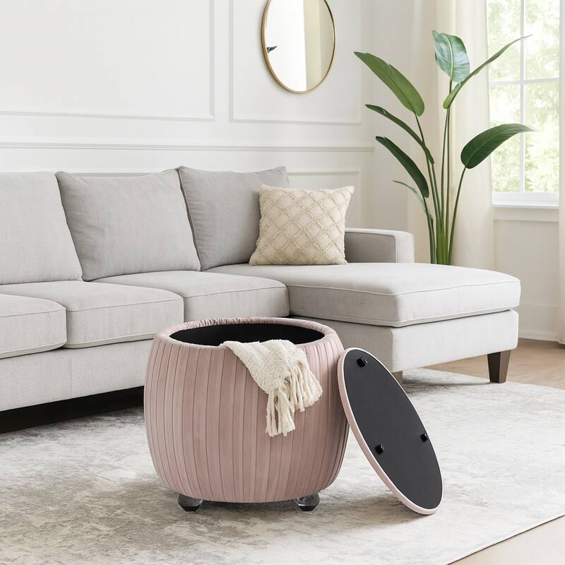 Backless Storage Stool with Velvet Upholstery - Accent for Living Room Home Decor