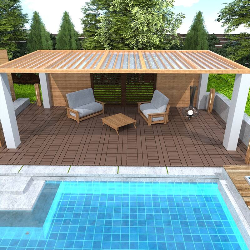 12" Interlocking Patio Deck Tiles, 44-Pack – DIY Poolside, Balcony & Backyard Flooring - 44PCS