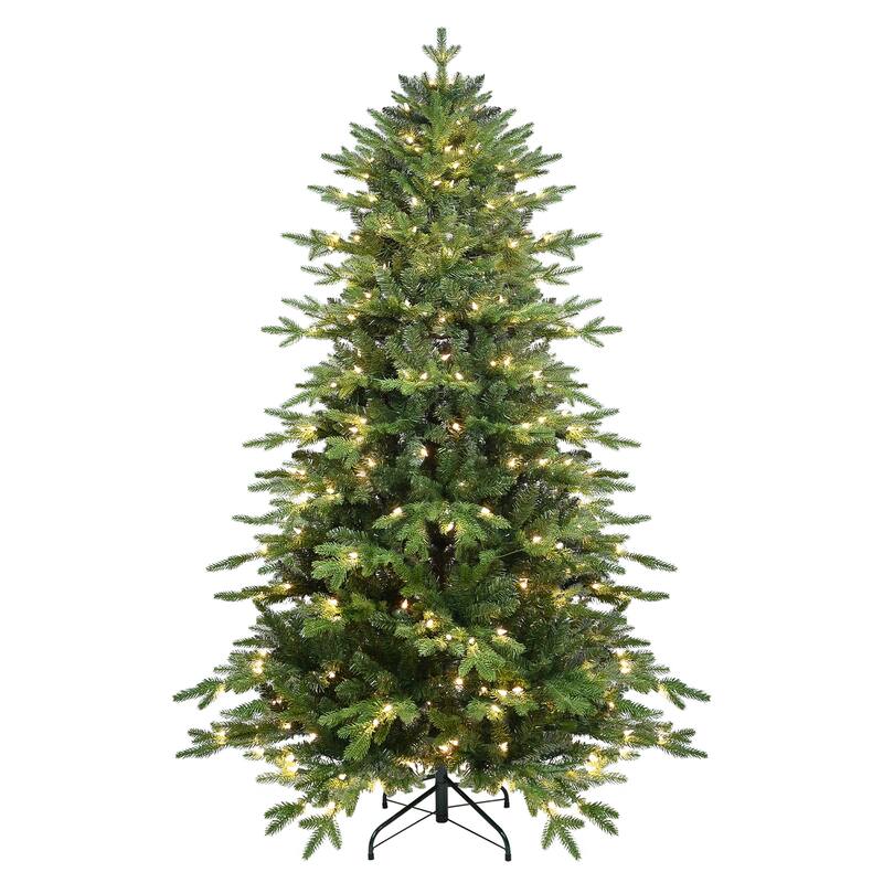 5FT Green PVC+PE Christmas Tree with 200 Warm White UL Lights-1488 Tips, Hinged Branch Design, Realistic Needles